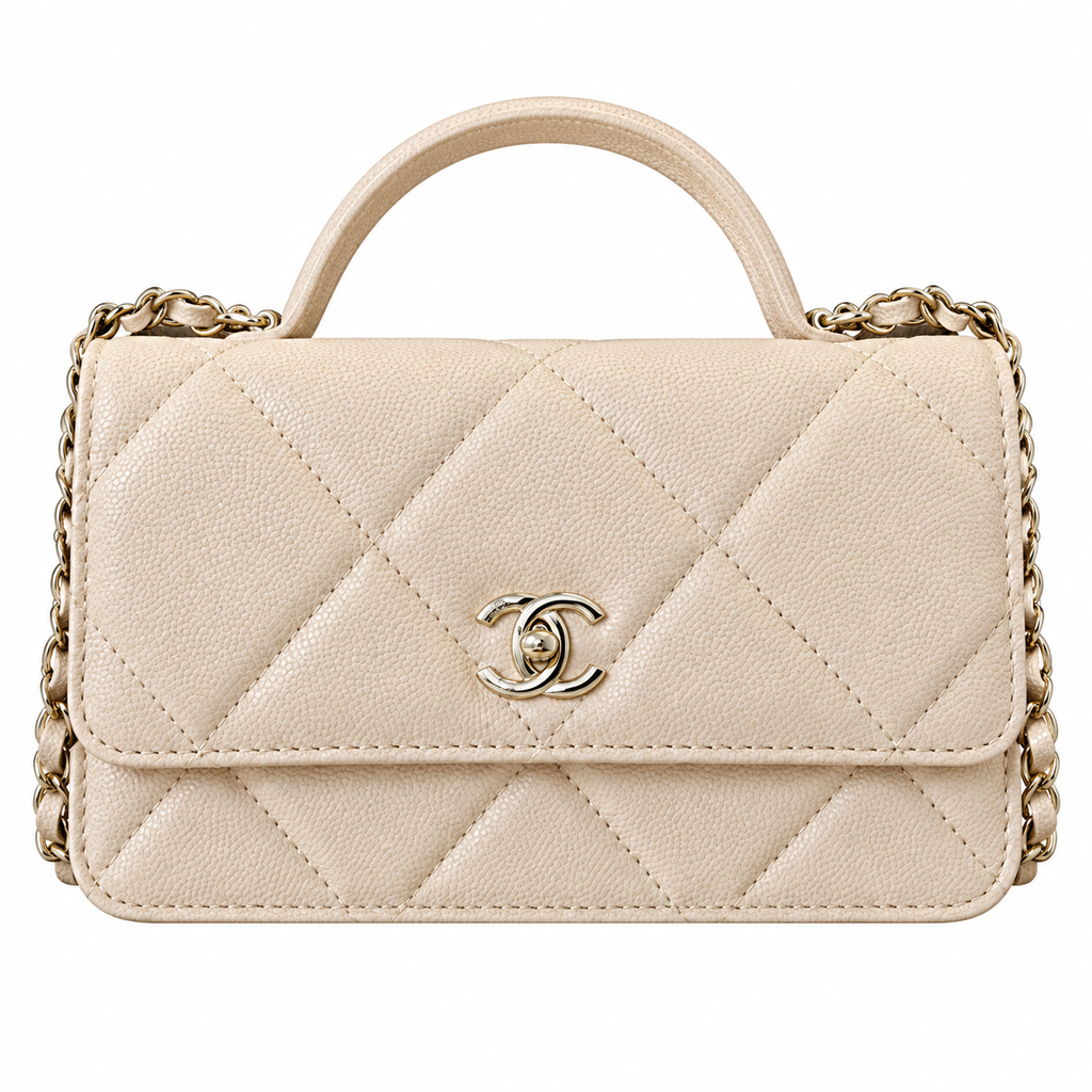 Chanel Trendy CC Quilted Aged Calfskin Top Handle WOC Cream 19cm