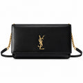 YSL Saint Laurent Kate Small Chain Bag Black Smooth Leather Gold YSL Monogram Gold Chain Strap