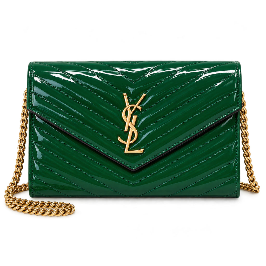 Saint Laurent Monogram Envelope Bag – Green Patent