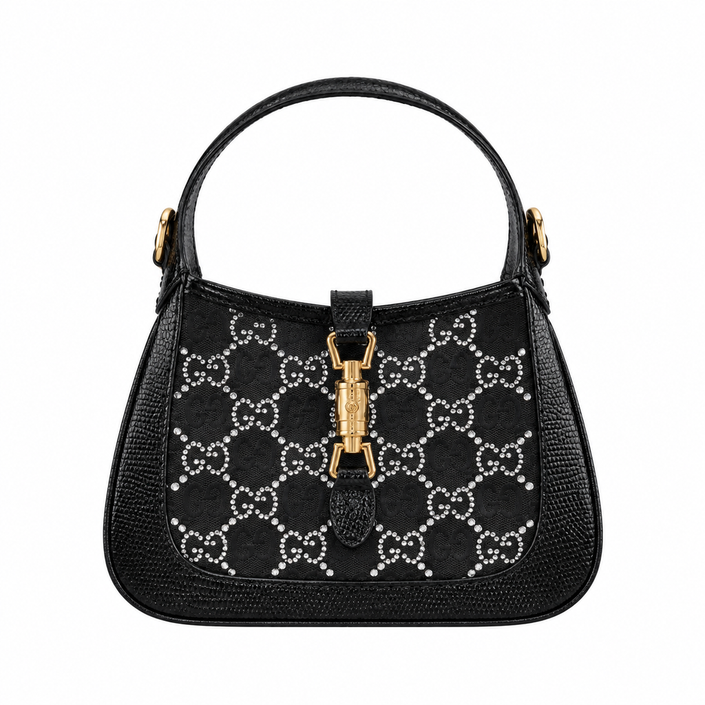 Gucci Jackie 1961 Mini Hobo in Crystal-Embellished Black GG Canvas
