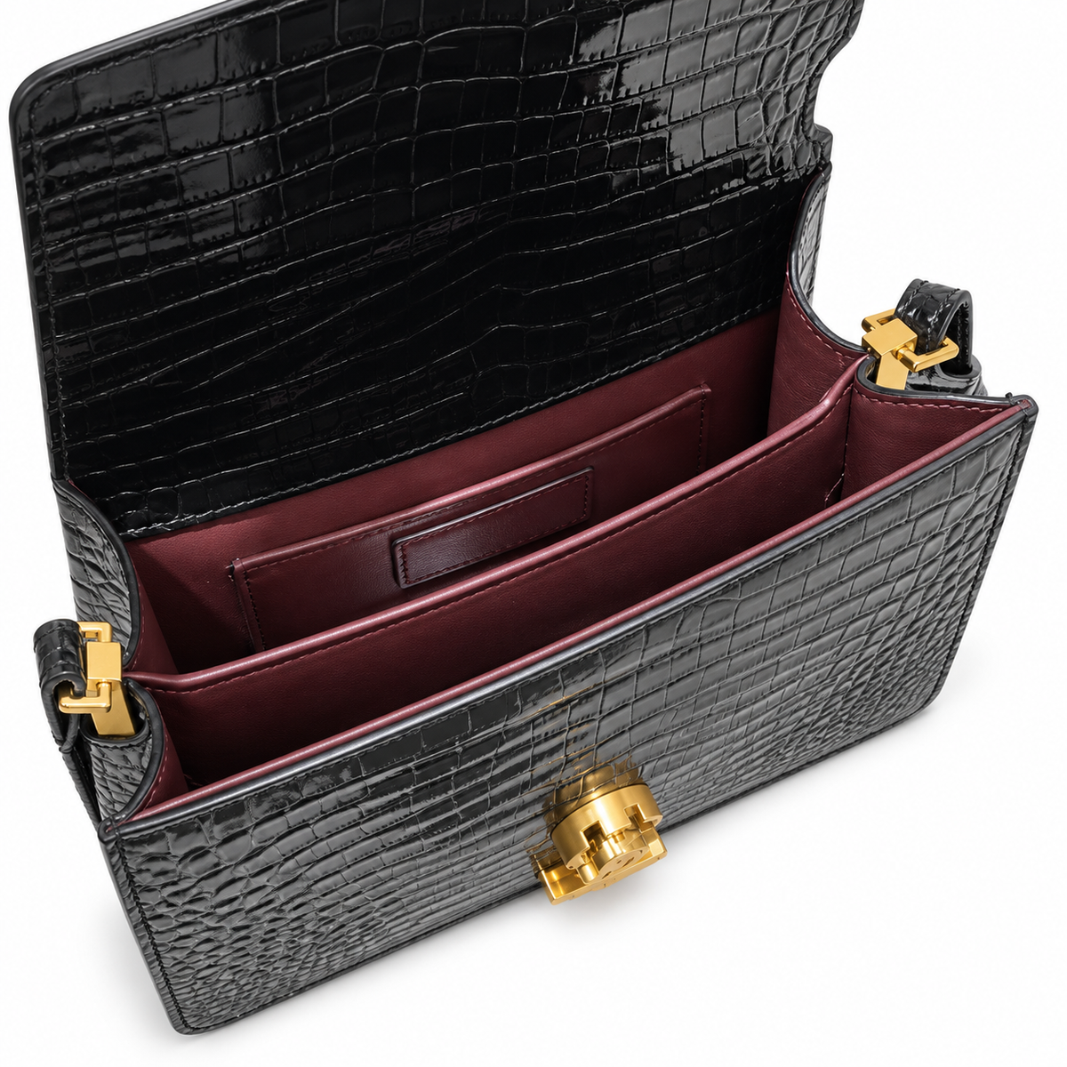 Saint Laurent Cassandra Medium – Black Croc-Embossed