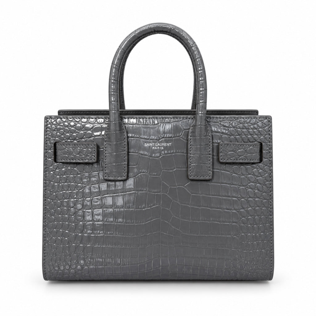 YSL Sac de Jour Baby Bag – Grey Croc-Embossed Leather