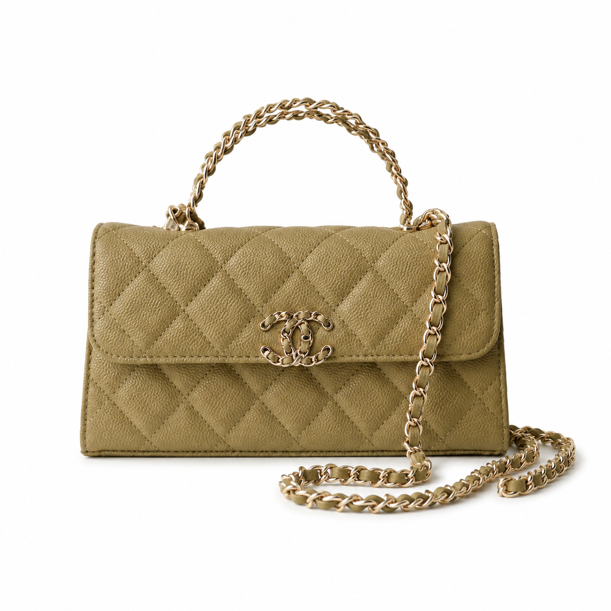 Chanel Olive Green Caviar Quilted Mini Top Handle Flap Bag