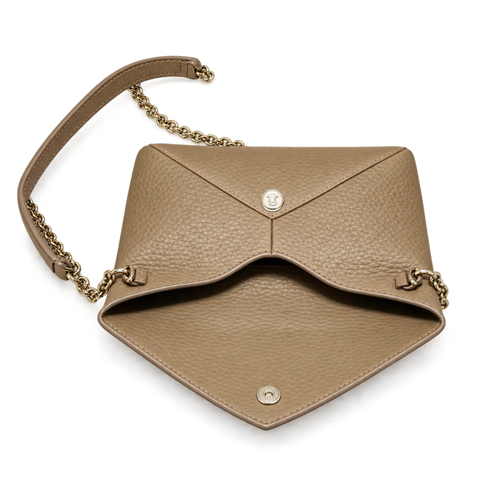 YSL Saint Laurent Envelope Chain Wallet Crossbody Taupe