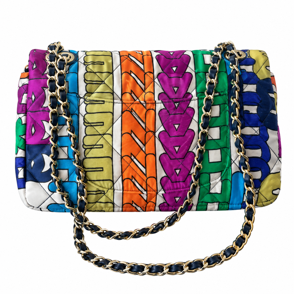 Chanel Multicolor Silk Print Quilted Classic Double Flap Bag 24.5cm