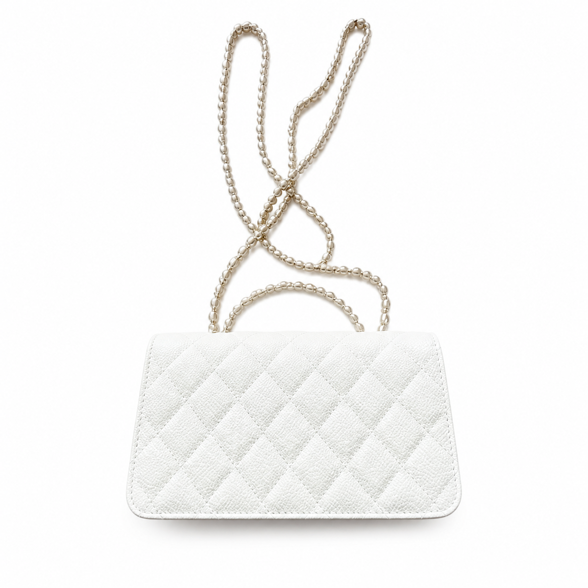 Chanel Wallet on Chain WOC White Caviar | Light Gold CC Clasp & Silver Chain — 19cm
