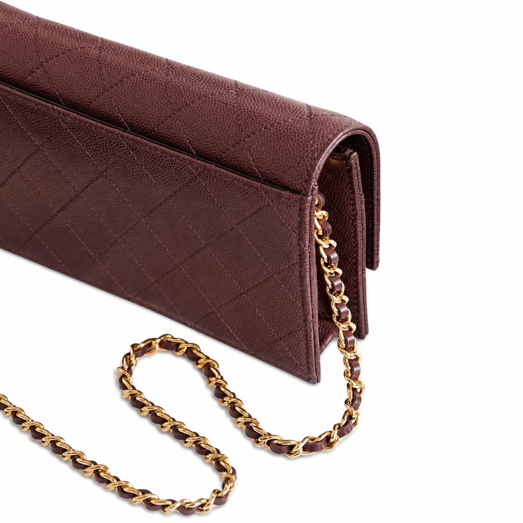 Chanel Burgundy Caviar WOC | Seam-Crossing CC & Gold Chain — 19cm
