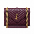 Saint Laurent YSL Envelope Bag in Burgundy Dark Red Mix-Matelasse Grained Leather with Antique Gold YSL Monogram Mixed Chevron Quilting and Double Gold Chain Strap