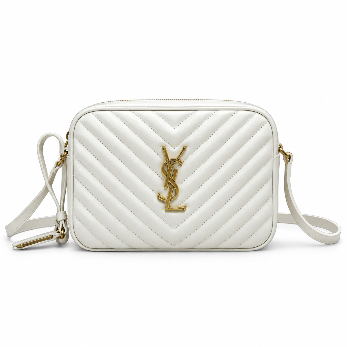Saint Laurent YSL Lou Large Camera Bag – White Gold