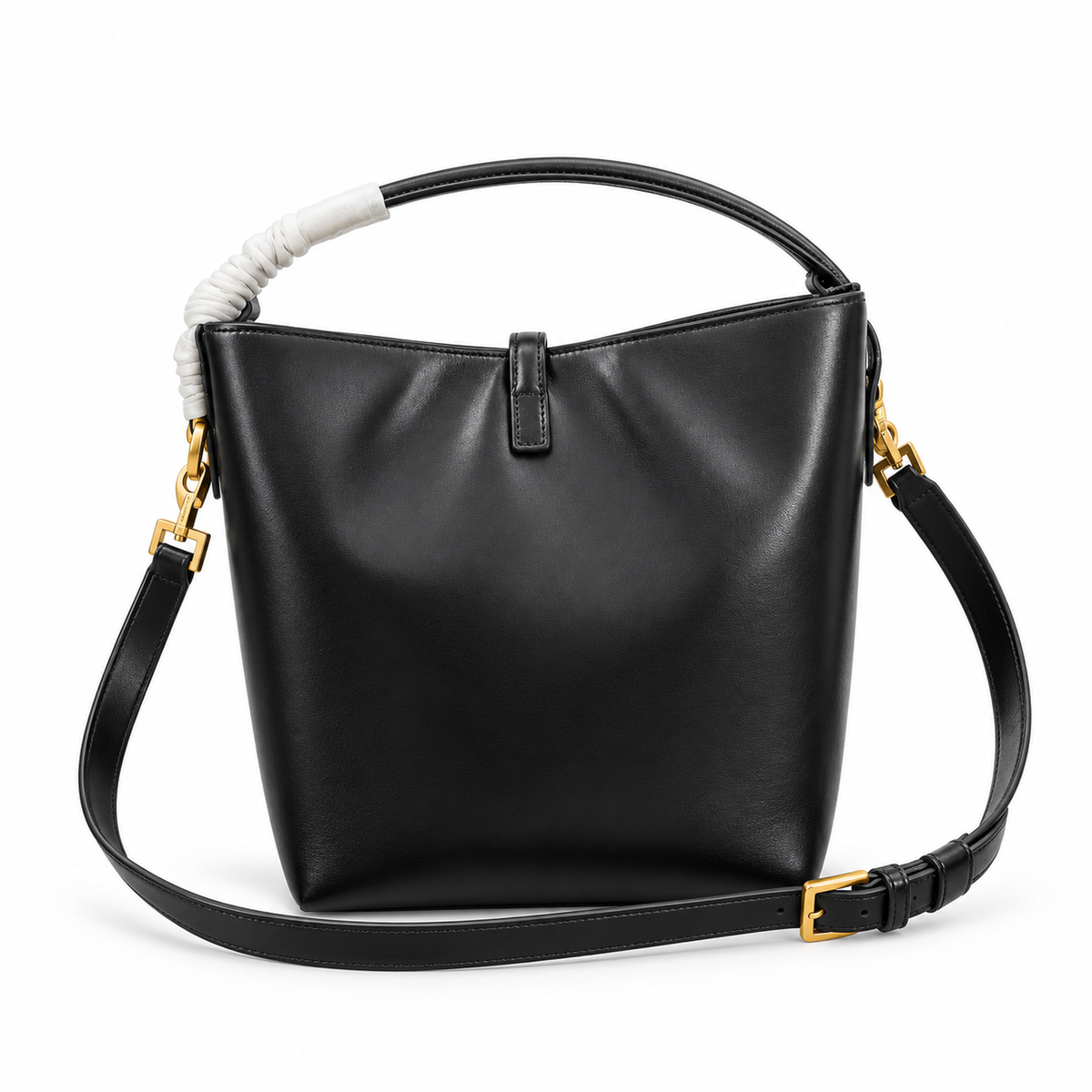 YSL Saint Laurent Suzanne Bucket Bag in Black Smooth Leather