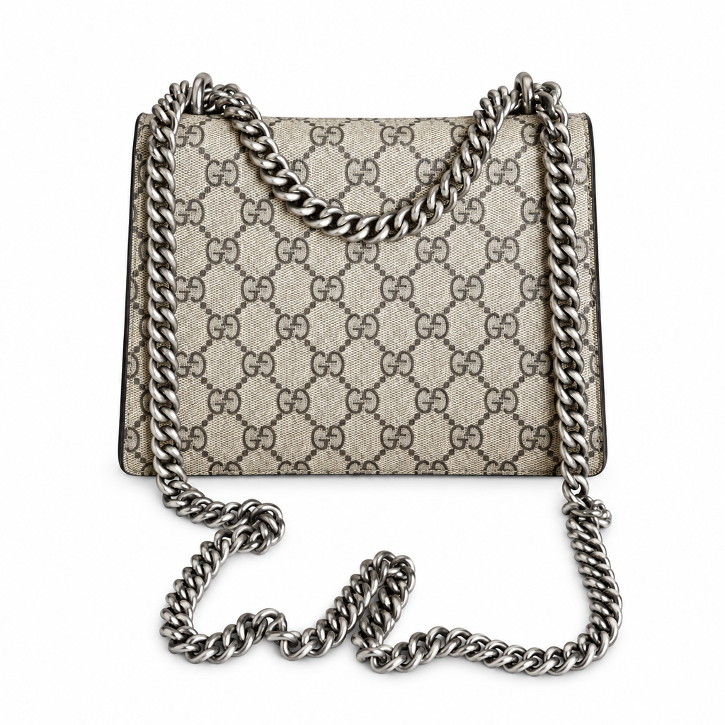 Gucci Dionysus Small Bag in GG Supreme Canvas with Black Suede Flap