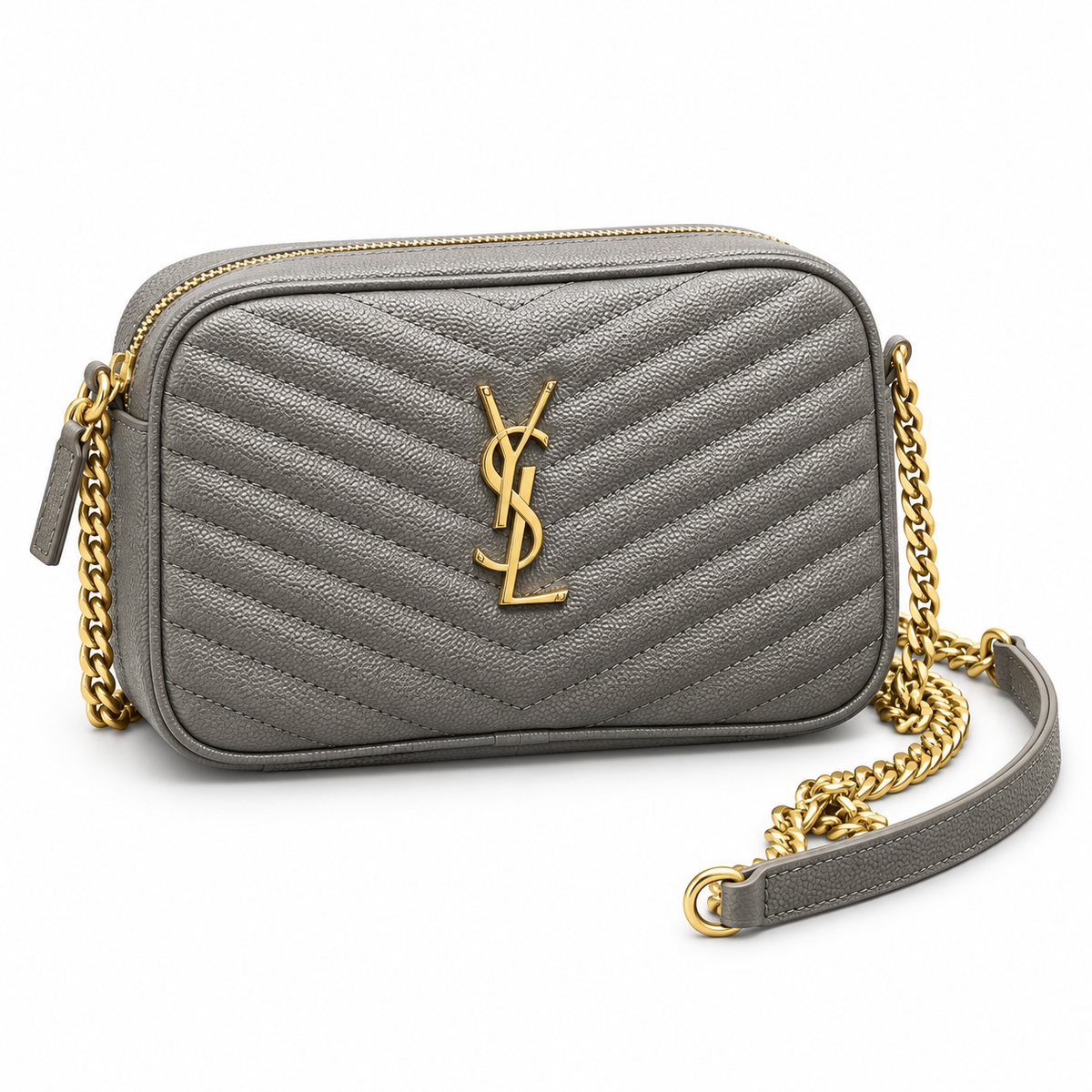 Saint Laurent YSL Lou Mini Camera Bag – Grey Gold