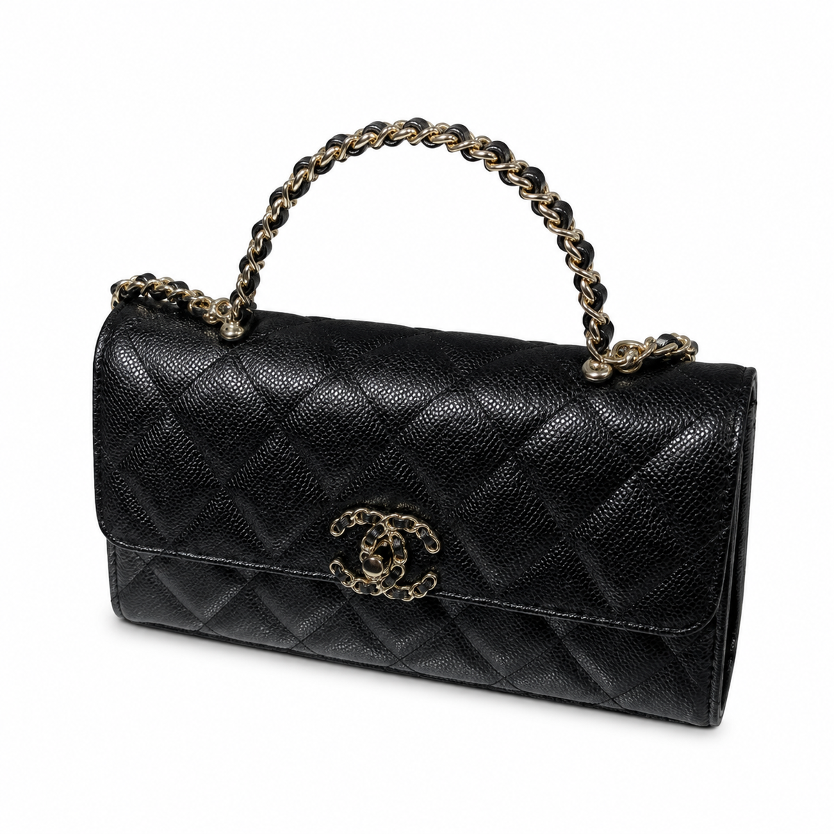 Chanel Quilted Leather Grained Chain Crossbody Bag