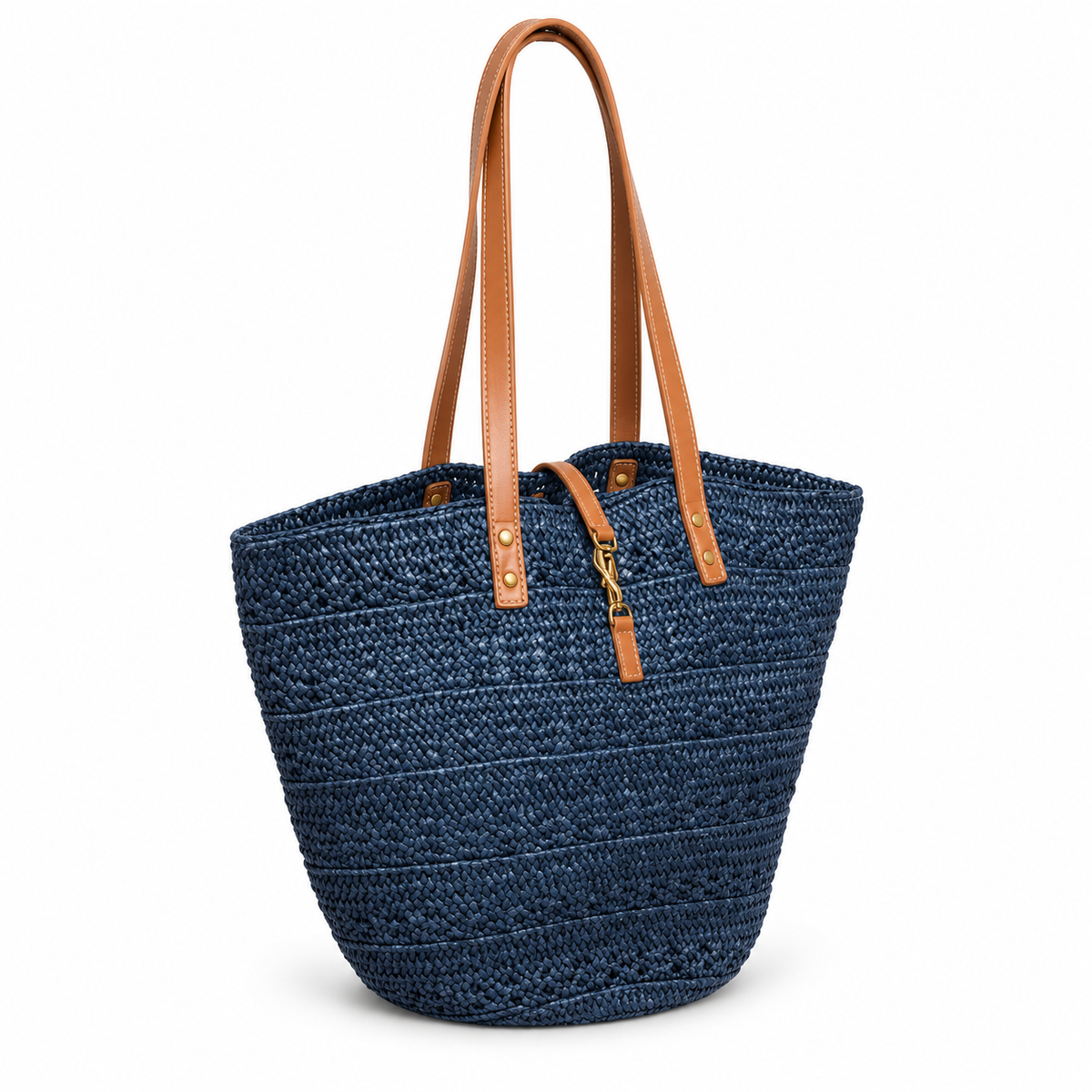 Woven Straw Tote Bag – Navy Blue