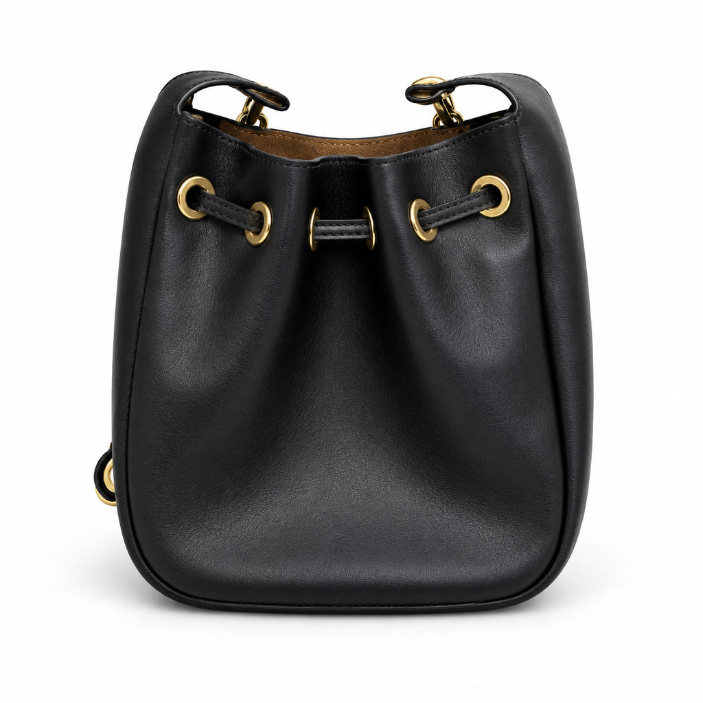 YSL Paris Drawstring Leather Bucket Bag Black