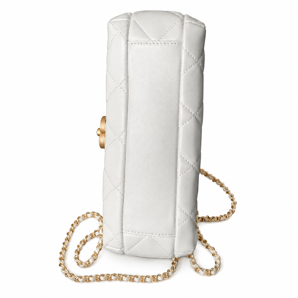 Chanel Vertical Quilted Flap Bag | CC Turn-Lock Gold Chain White — 23x15cm