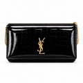 Saint Laurent Manhattan Chain Wallet Bag in Black Patent Crocodile-Embossed Leather
