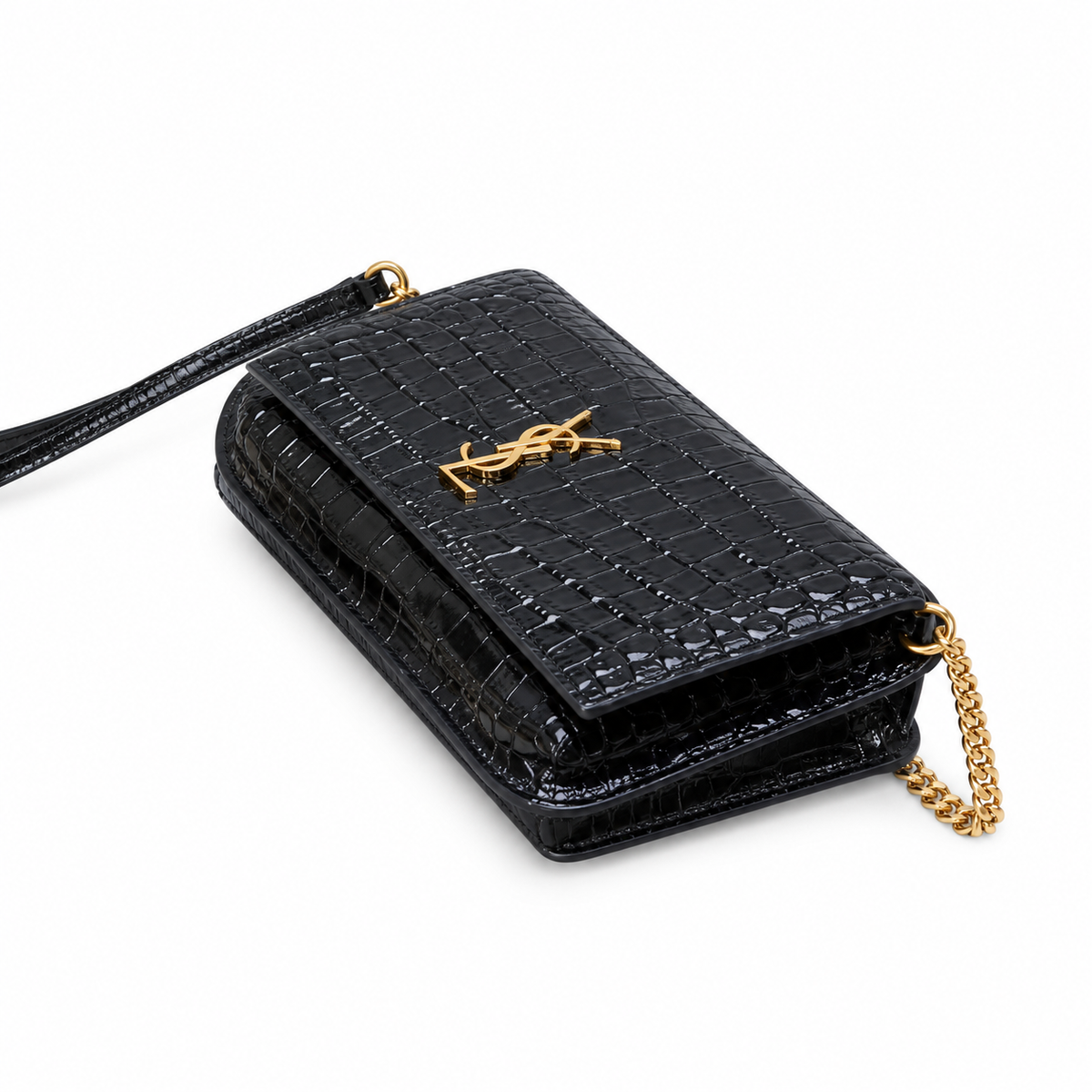 Saint Laurent Kate Medium Chain Bag in Black Croc