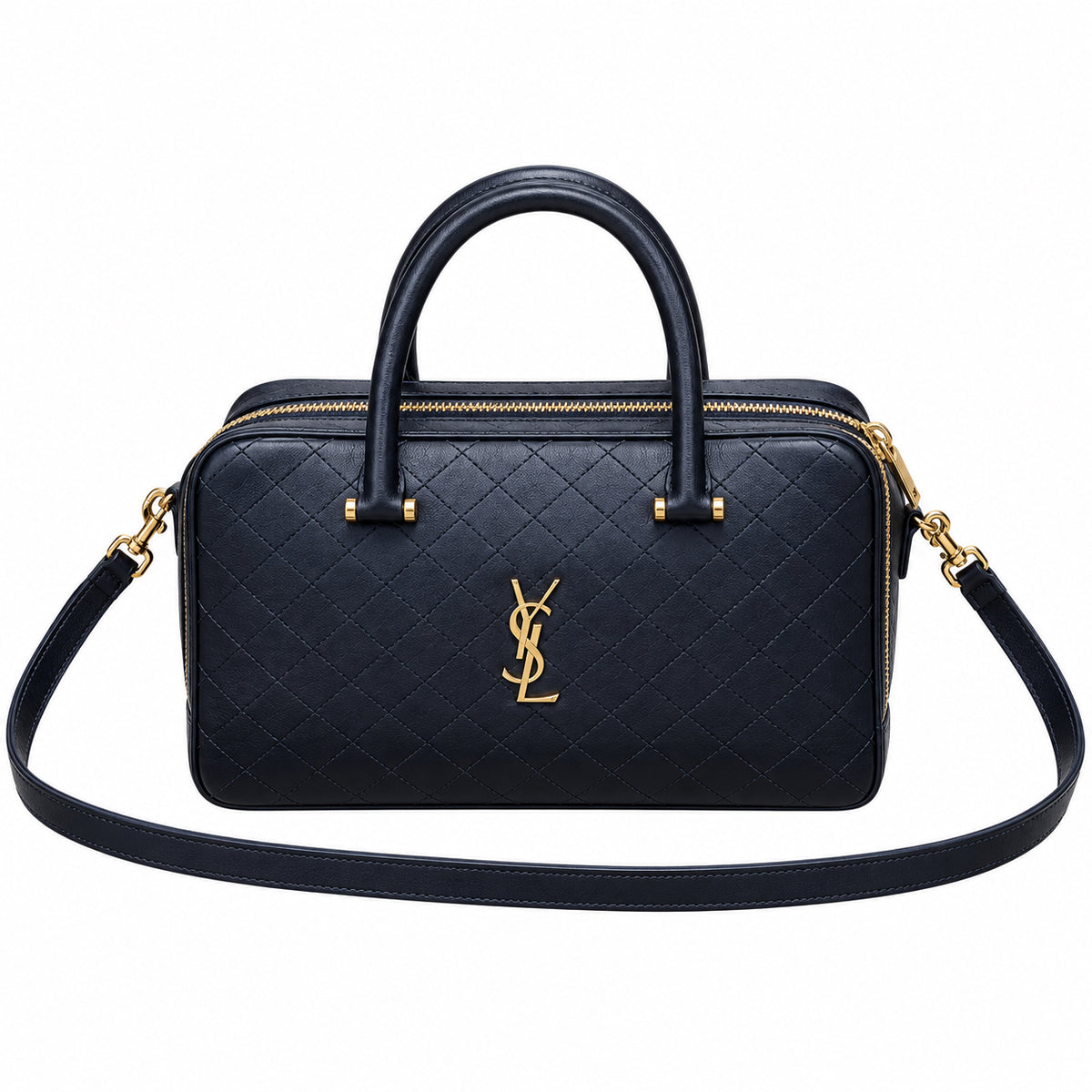Saint Laurent YSL Quilted Boston Bag – Navy Blue
