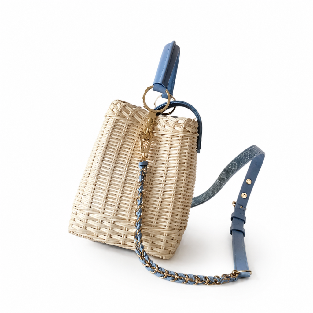 Louis Vuitton Capucines Wicker Basket Bag Blue Monogram Denim Flap