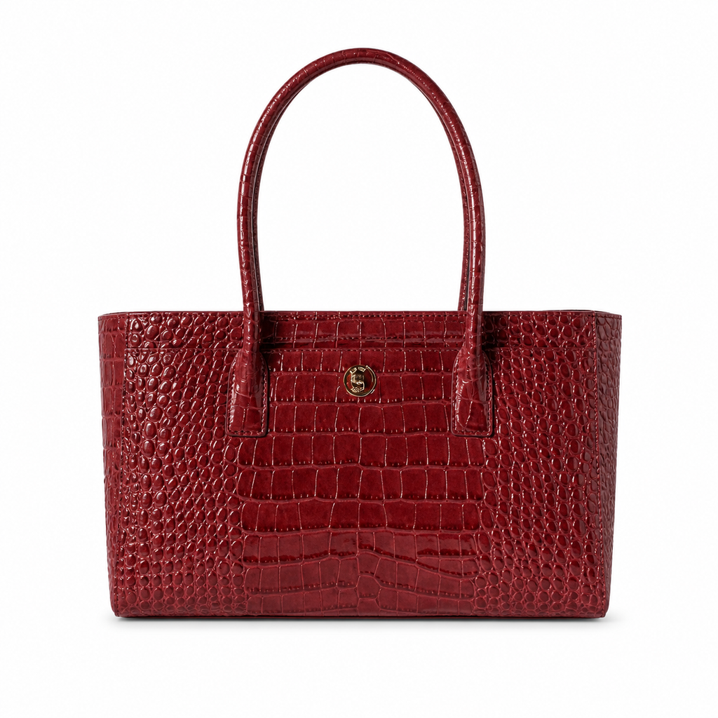 Chanel Crimson Patent Croc-Embossed Large Tote | Detachable Gold Chain & CC Disc — 39cm
