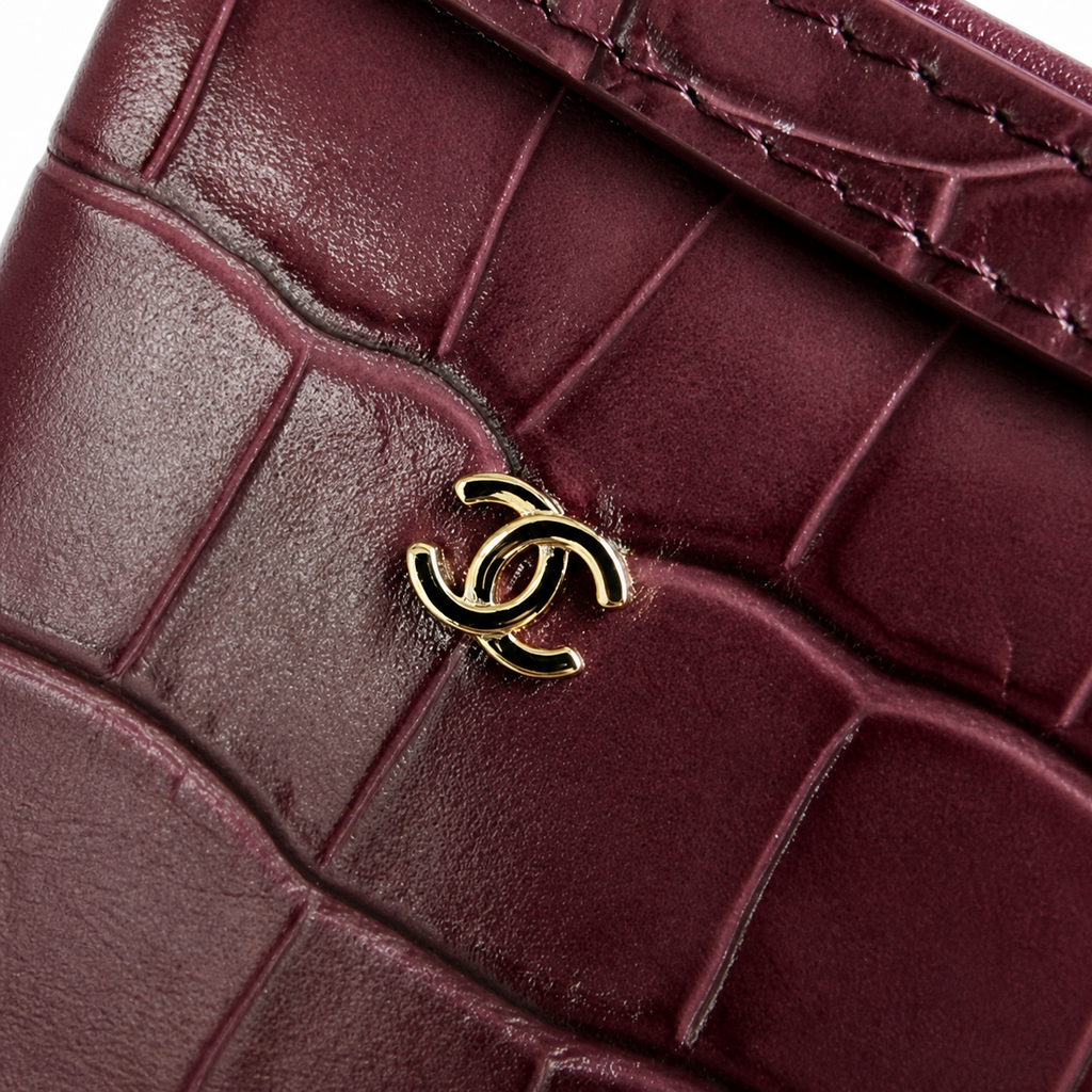 Chanel Deauville Croc-Embossed Burgundy Chain Bag