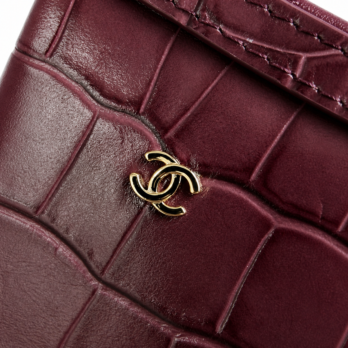 Chanel Deauville Croc-Embossed Burgundy Chain Bag