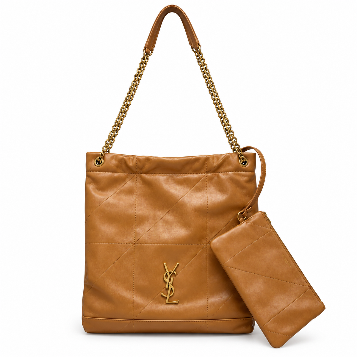 YSL Jamie Tote Bag Caramel Quilted Lambskin Gold Chain with Pouch