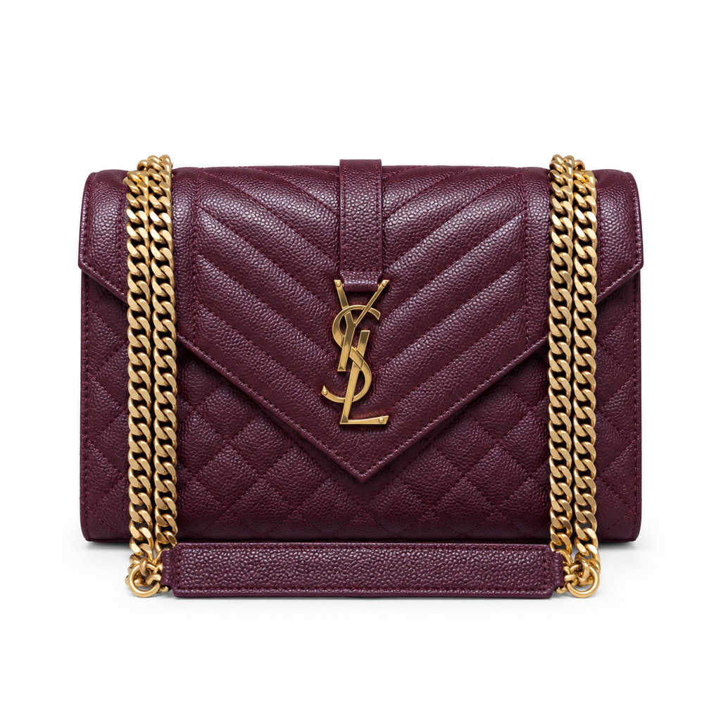 Saint Laurent YSL Envelope Bag – Burgundy Gold