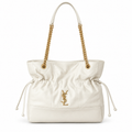 YSL Saint Laurent Jamie Tote White Leather Gold Chain