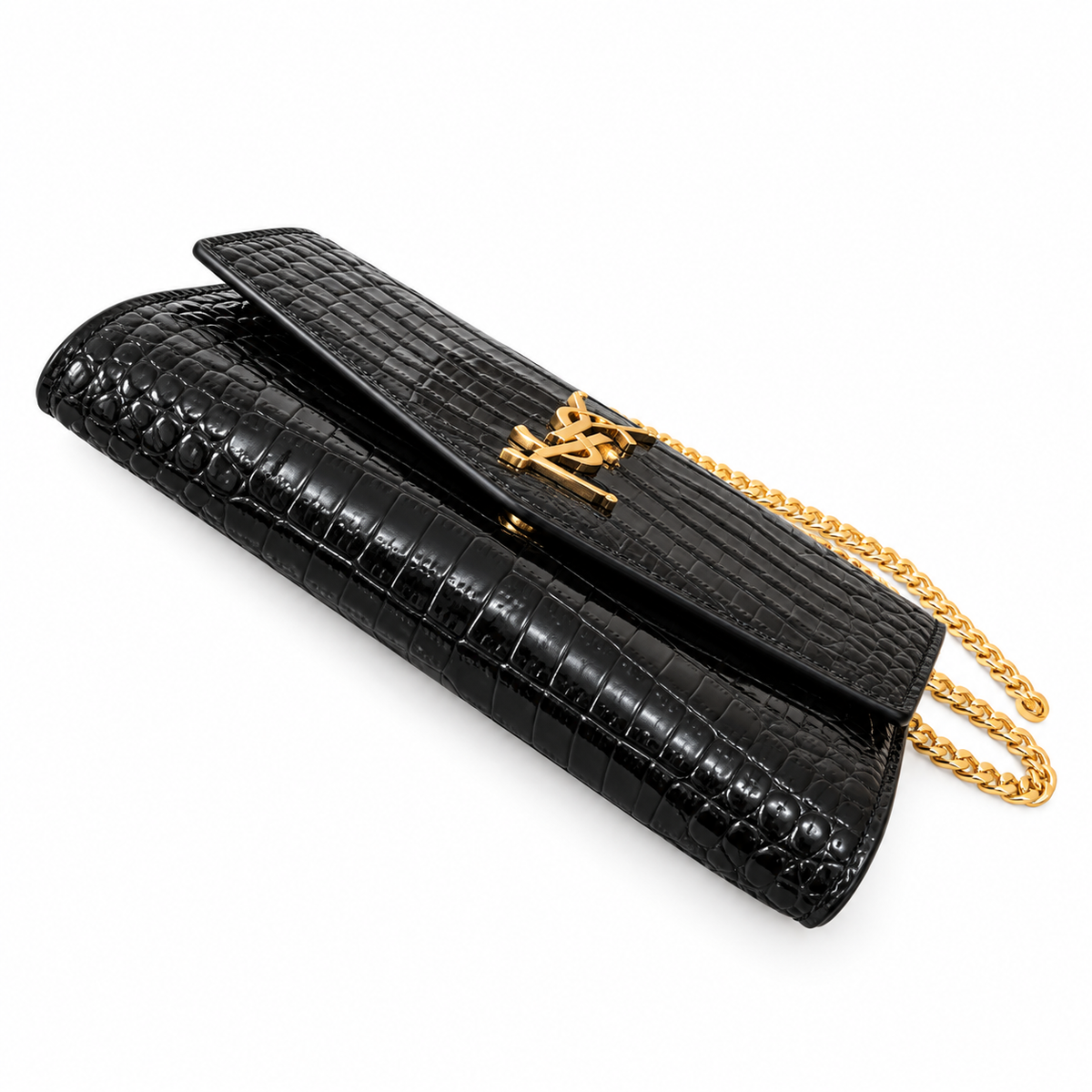 Saint Laurent Uptown Chain Wallet – Black Croc & Wallet Set