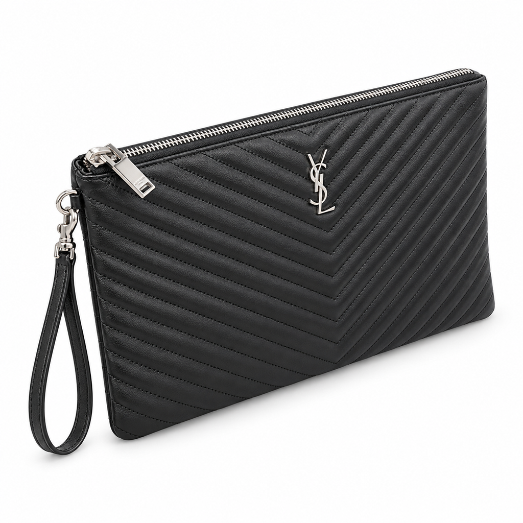 Saint Laurent YSL Cassandre Clutch – Black Silver