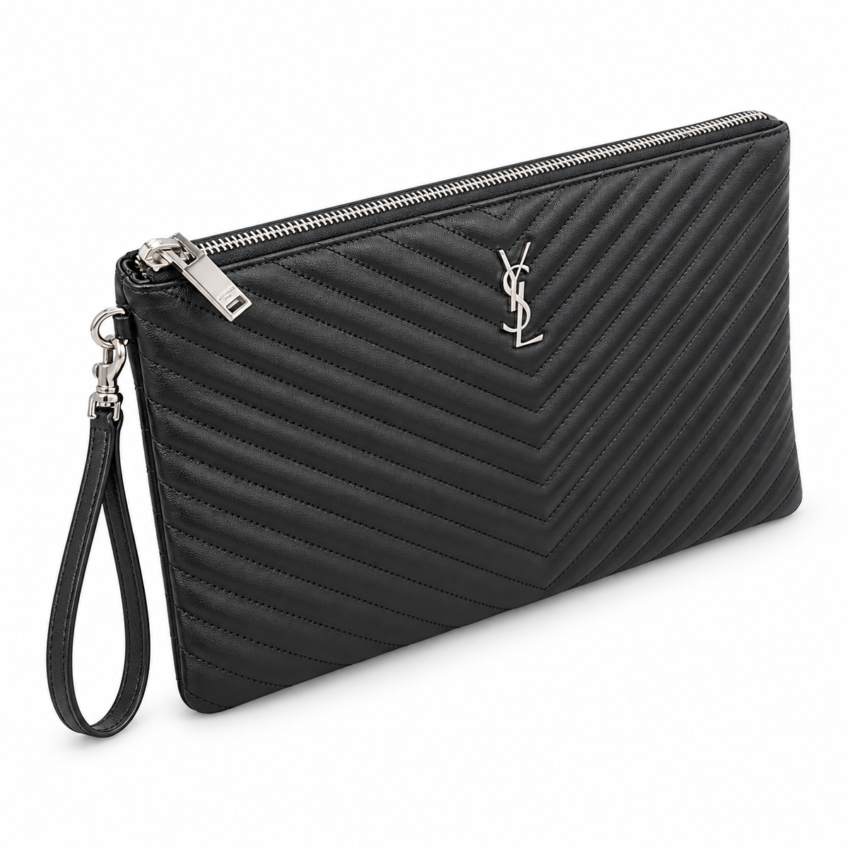 Saint Laurent YSL Cassandre Clutch – Black Silver