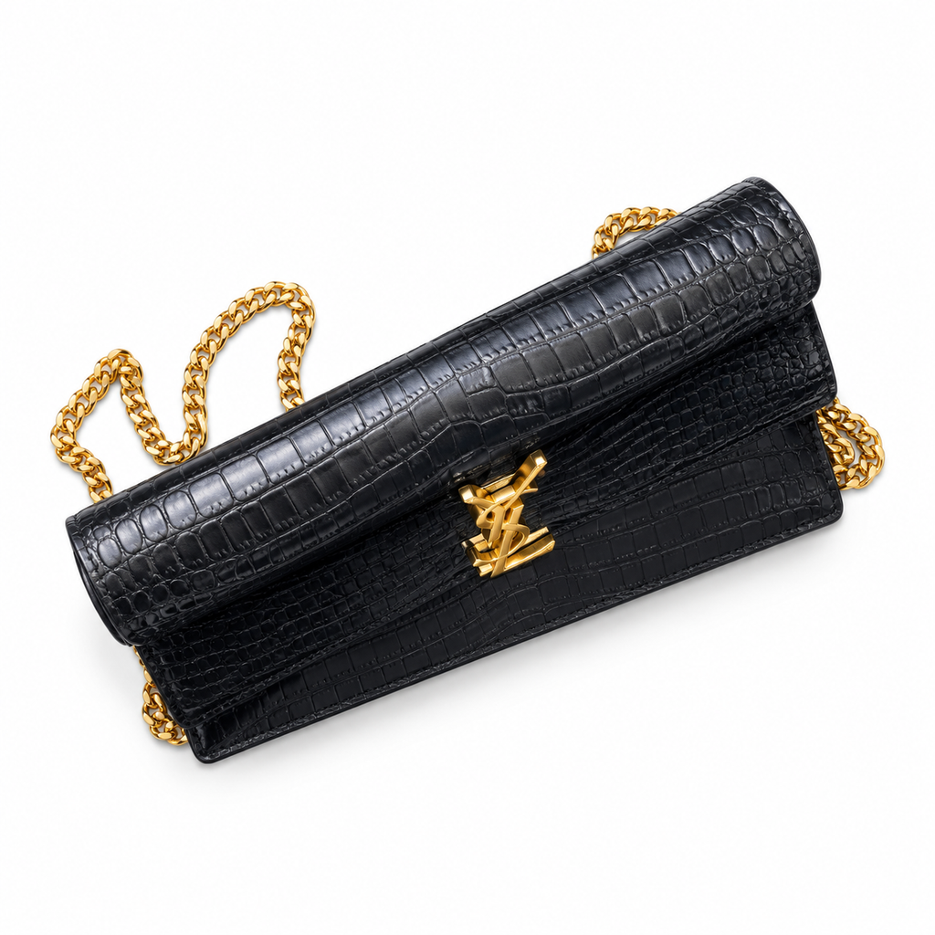 Saint Laurent Uptown Wallet Bag – Black Croc Gold YSL