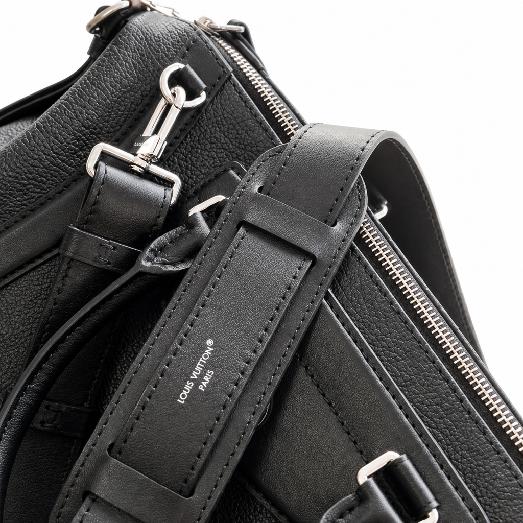 Louis Vuitton Black Leather Boston Bag with Shoulder Strap