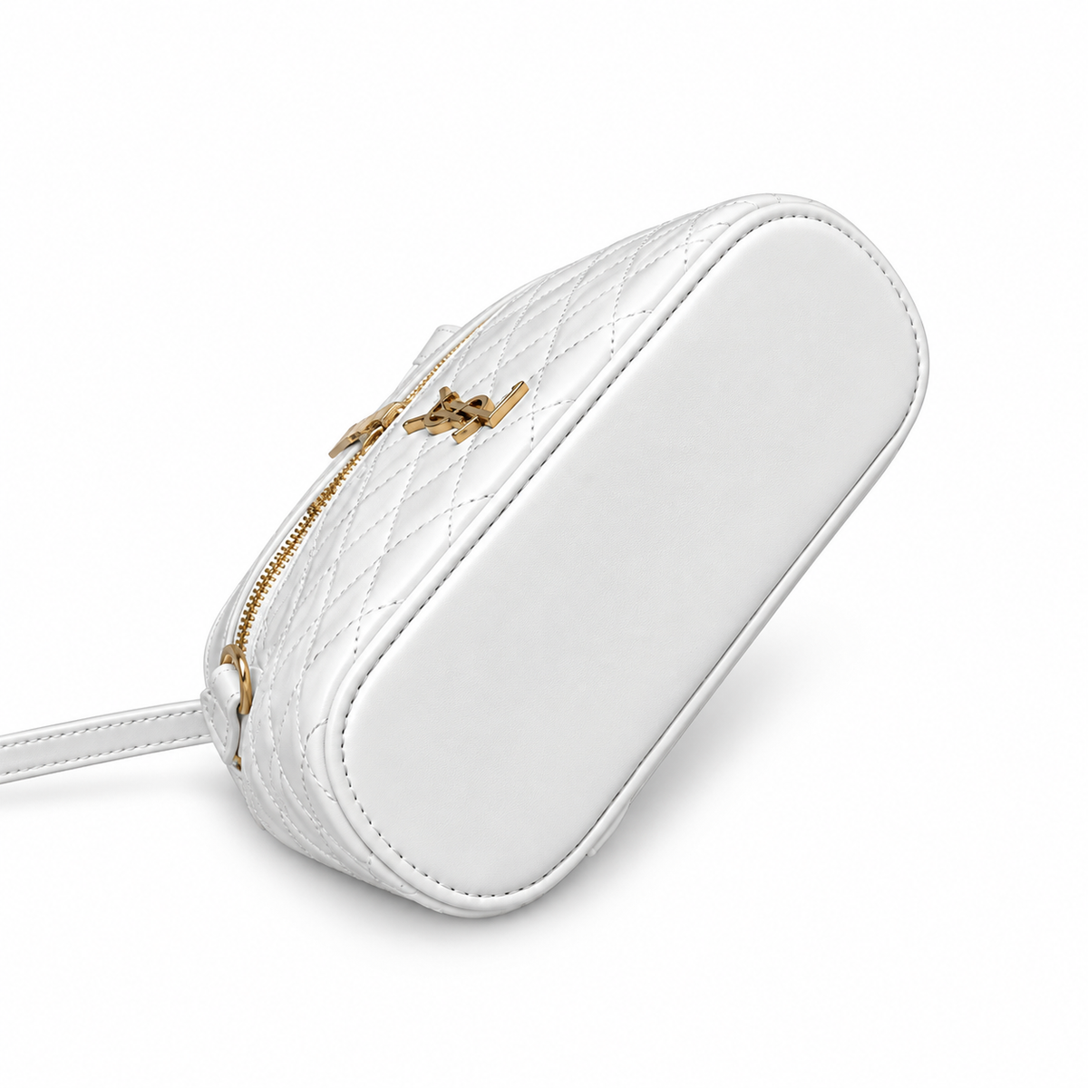 YSL Saint Laurent Quilted Vanity Case Bag White