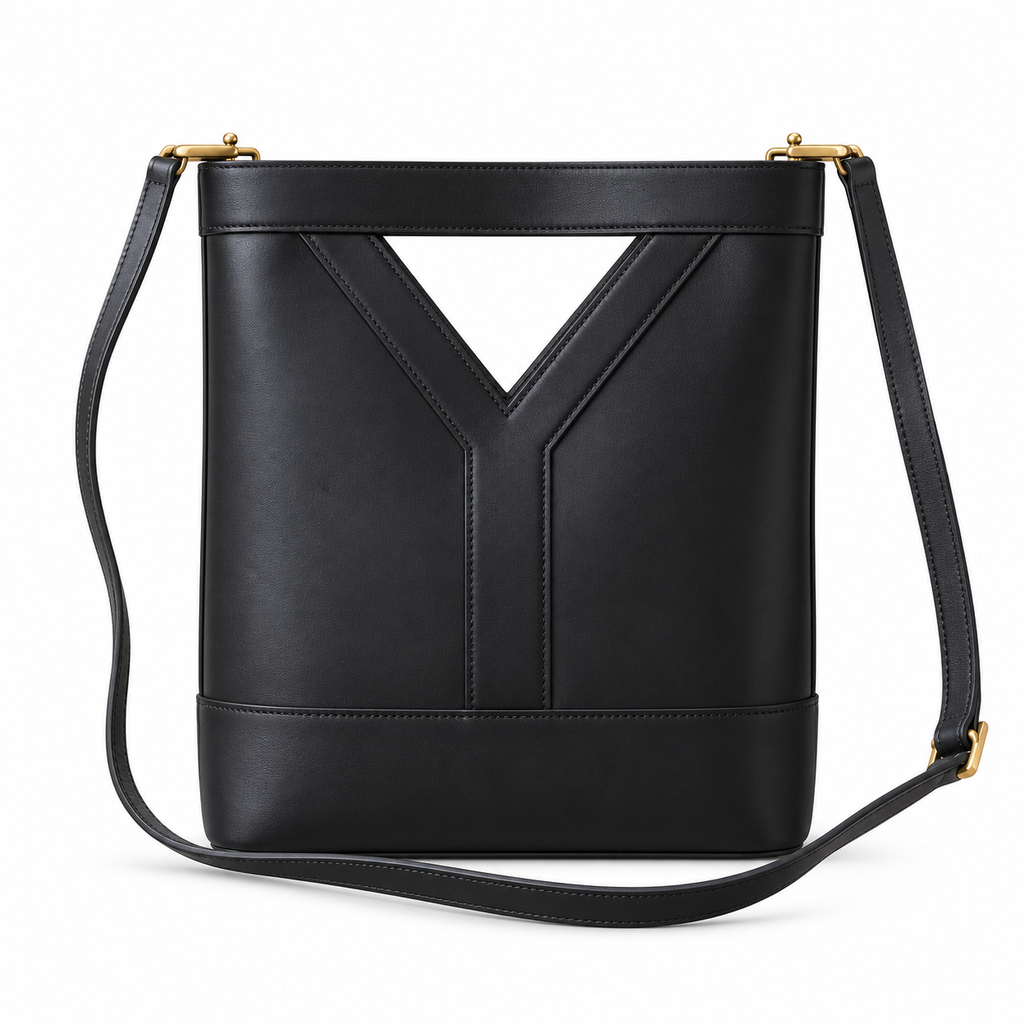YSL Saint Laurent Cassandre Bucket Bag Black Smooth Leather Y Motif Gold Hardware Shoulder Strap