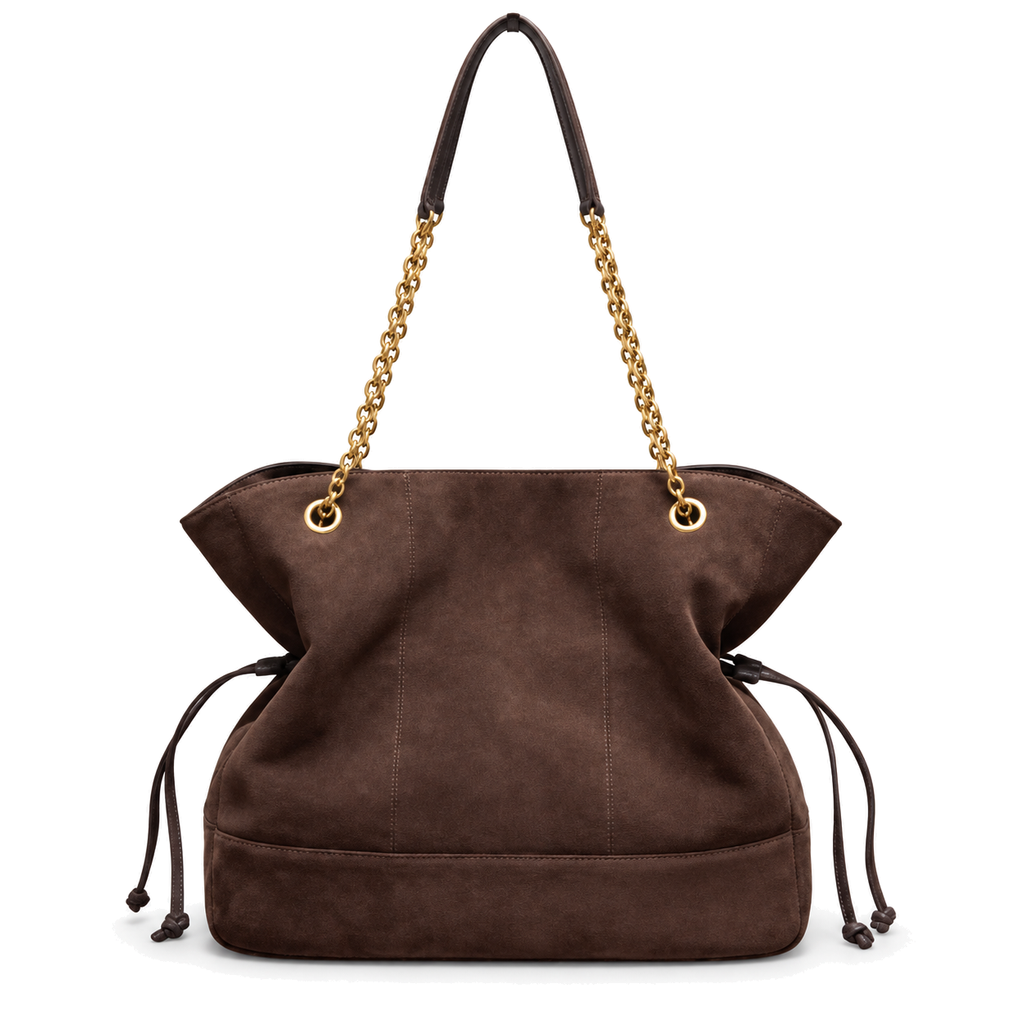 YSL Saint Laurent Jamie Tote Bag Brown Suede Gold Chain