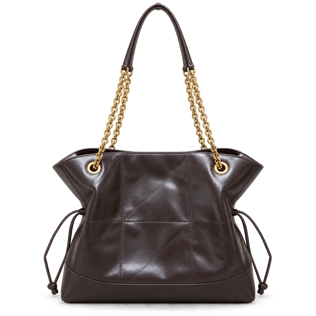 YSL Saint Laurent Jamie Tote Dark Brown Leather Gold Chain