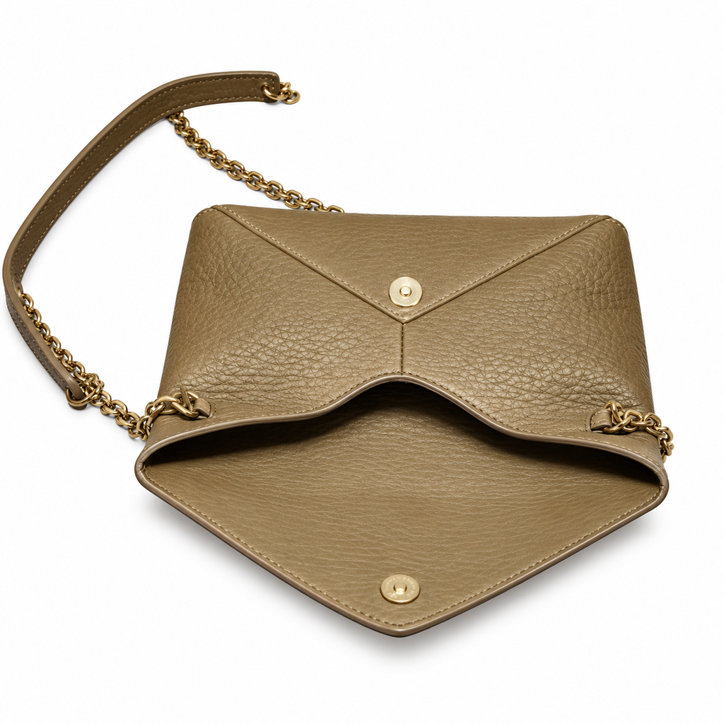 YSL Saint Laurent Gaby Envelope Bag in Olive Grained Leather