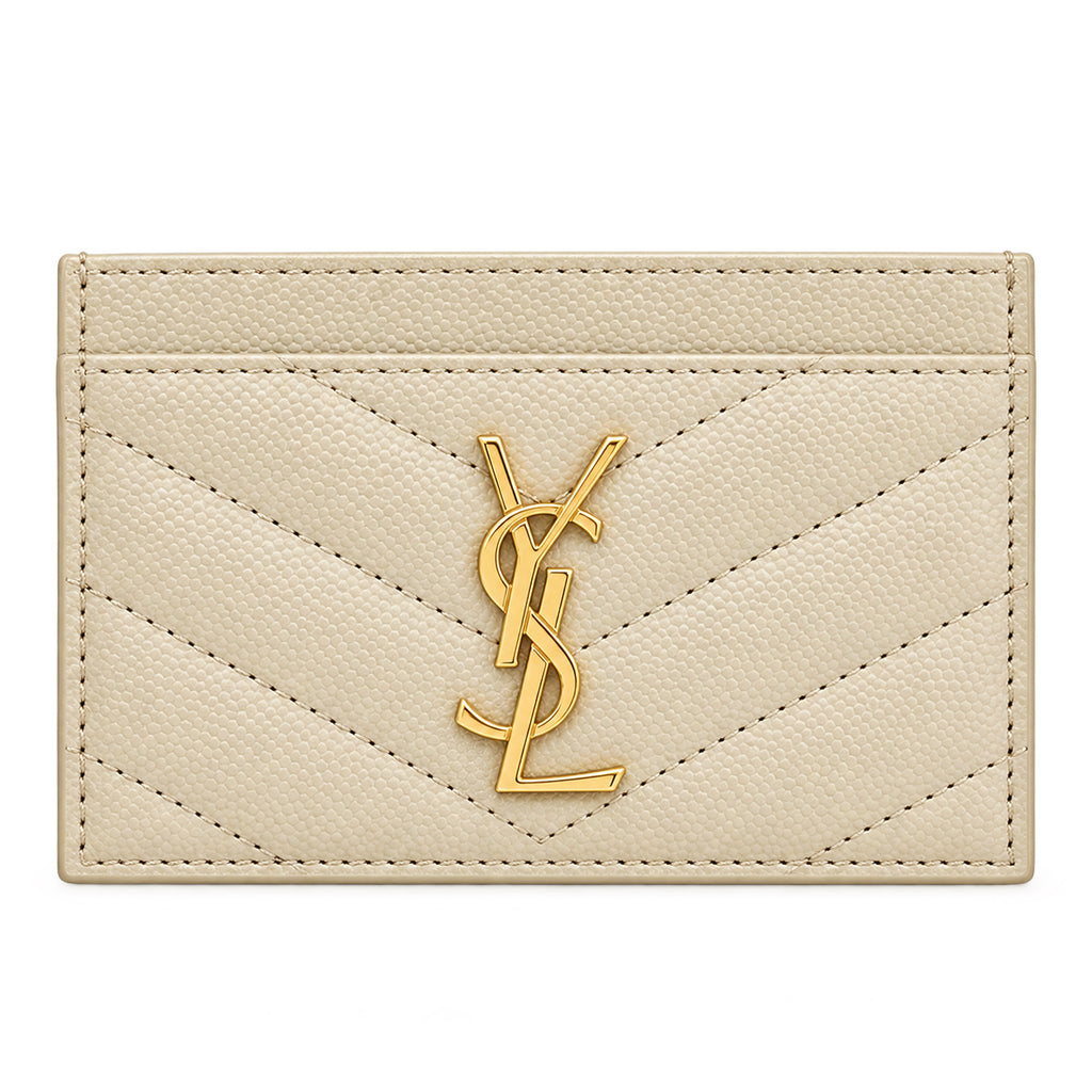 YSL Cassandre Card Holder – Cream Chevron