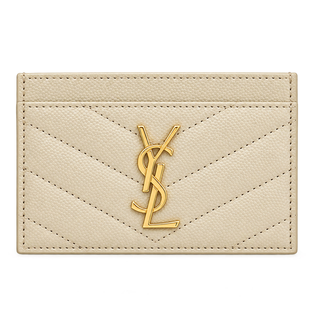 YSL Cassandre Card Holder – Cream Chevron