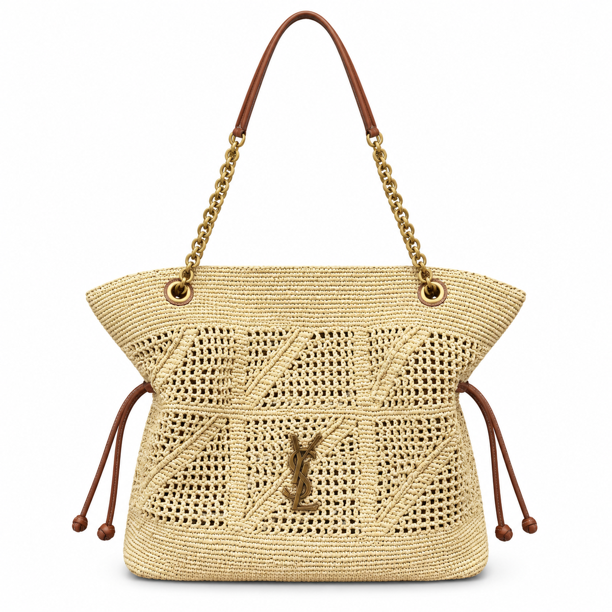 YSL Saint Laurent Bougeoir Tote in Natural Raffia and Tan Leather