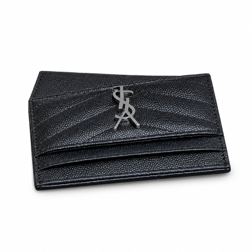 YSL Cassandre Card Holder – Black Grain Leather