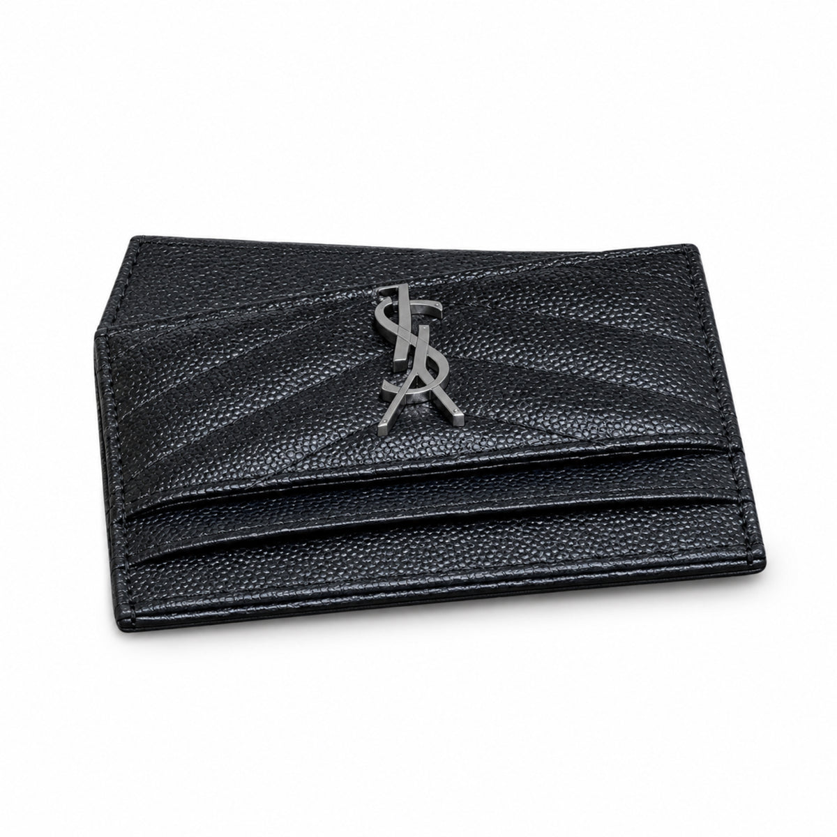 YSL Cassandre Card Holder – Black Grain Leather