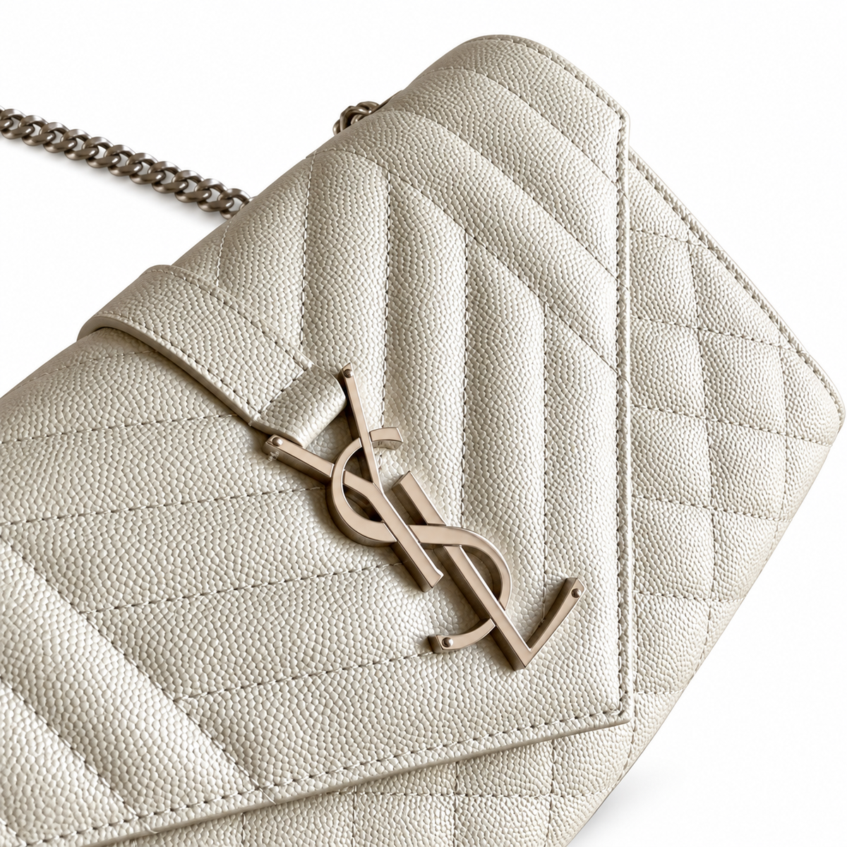 Saint Laurent YSL Envelope Bag – Pearl White Silver