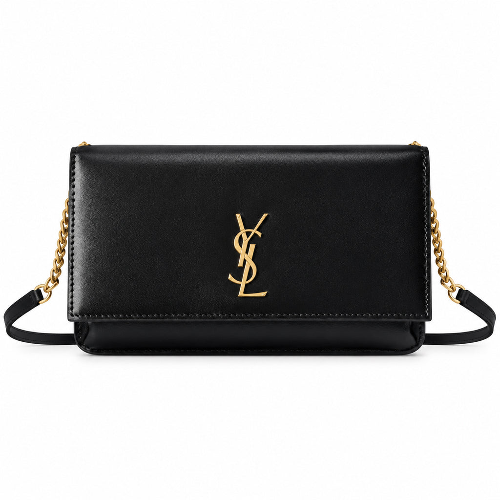 YSL Saint Laurent Kate Small Chain Bag in Black Smooth Leather