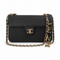 Chanel Black Caviar Classic Flap Bag | Gold CC Turn-Lock & Crystal Letter Charms Chain