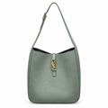 Saint Laurent Le 5 à 7 Hobo shoulder bag in sage green smooth leather with gold YSL monogram charm and adjustable strap