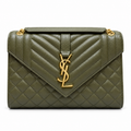 YSL College Quilted Caviar Leather Shoulder Bag Olive